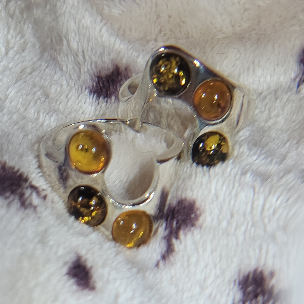 Natural Amber Sterling Silver Stackable Puzzle La… - image 2